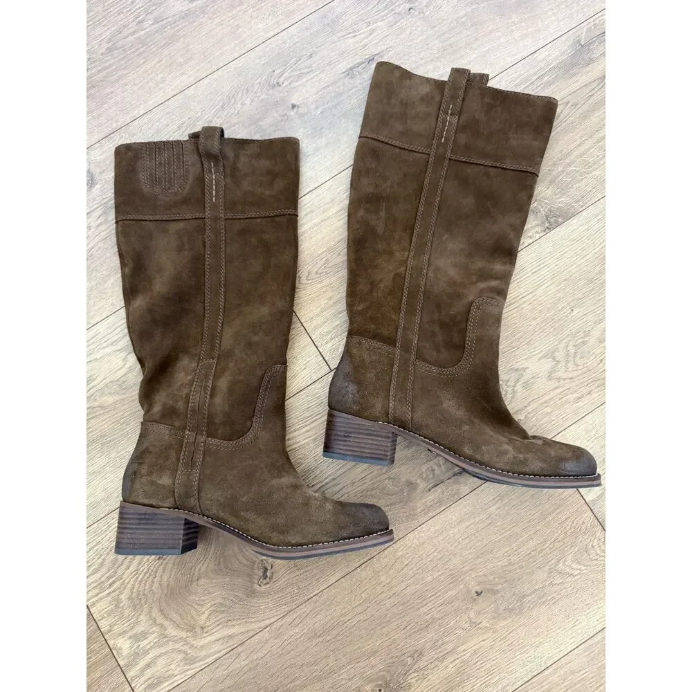 LUCKY BRAND 9 Hybiscus brown suede leather riding boots tall fall pull on